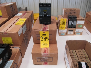 LOT (3) BREAKERS, CIRCUIT TYPE, THERMAL MAGNETIC KIND, 150 AMP RATING, 480 VOLT RATING, 3 POLE. PART # KAL36150 (W-44) LOADING & HANDLING FEE $5-